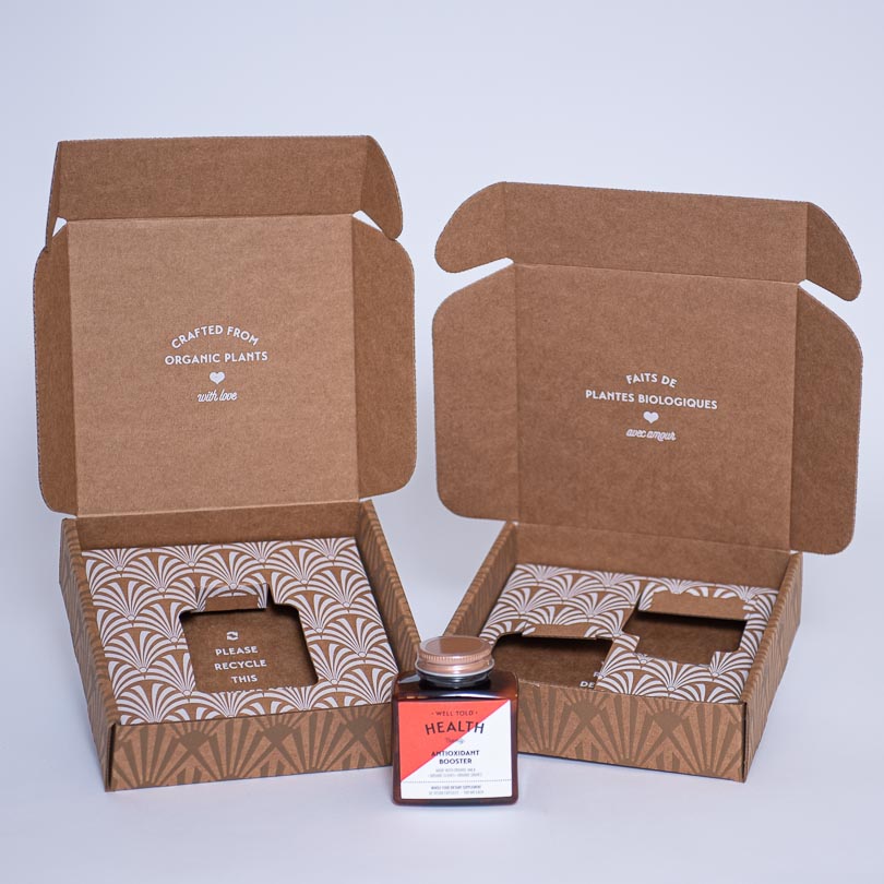 White ink print on shipper box and inserts