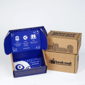 Boxes for books with inside print, e-commerce packaging, subscription packaging, book packaging