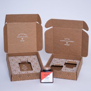 White ink print on shipper box and inserts by Salazar Packaging